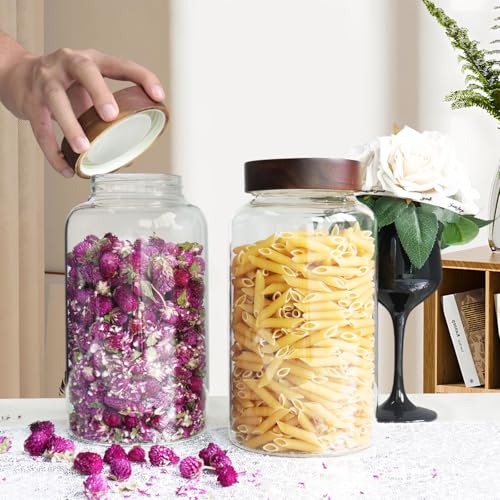 Glass Coffee Jars Spice Jar Round Storage Canister with Wooden Lid Clear Glass Food Jar for Pantry Sugar Tea Coffee Bean Spice Nuts Cookies Bath Salts