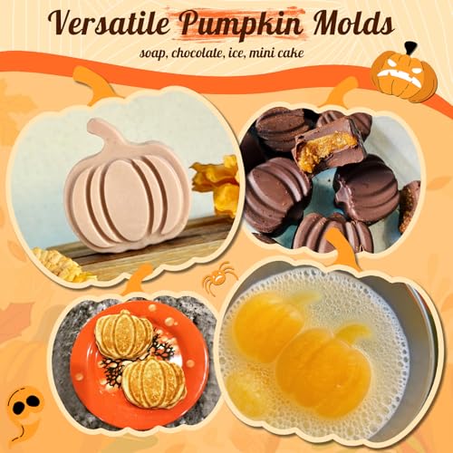 Pumpkin Silicone Molds 2 Pack 6 Cavity Halloween Mold Set for Fall Chocolate Candy Soap Wax Melts Jello Cake Pop Apple Cider Baking Tray Thanksgiving 3D Food Grade Spooky Treats (12 Count)