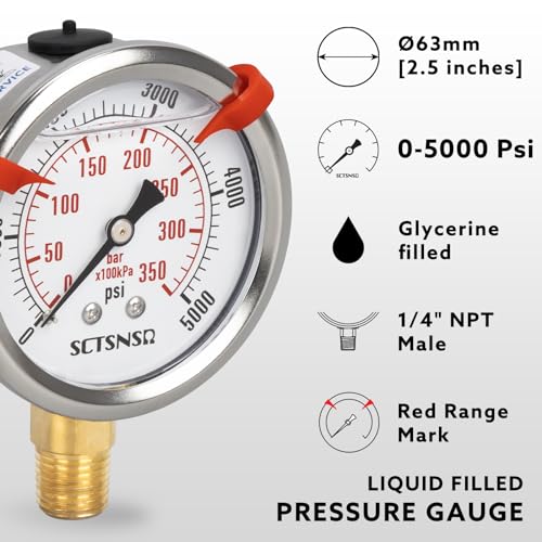 0 to 5000 Psi Hydraulic Pressure Gauge