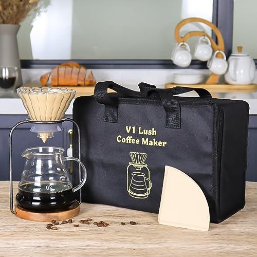 Pour Over Coffee Dripper Stand Transparent Glass Dripper Server with Paper Coffee Filters Manual Hand Drip Coffee Brewing Kit for Home Office Camping