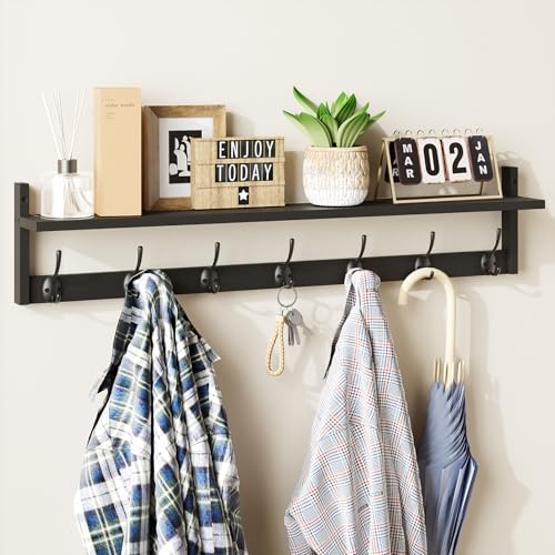 Wall Hooks with Shelf 35 Inch Length Entryway Hanging Shelf Wood Coat Hooks Wall
