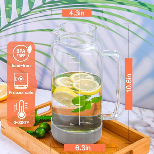 68oz Glass Pitcher with Lid and Handle for Fridge