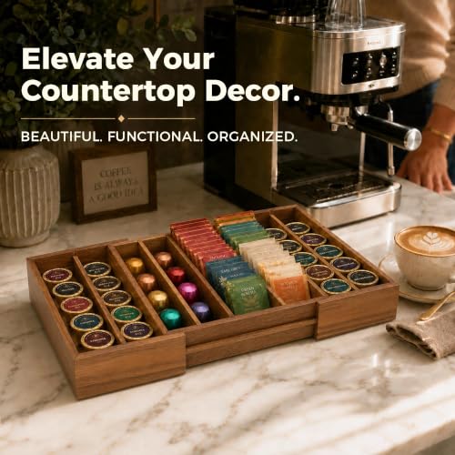 Expandable Acacia Wood Coffee Pod Drawer Organizer