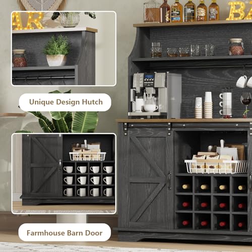 55" Farmhouse Coffee Bar Cabinet with 3 Tier Storage Hutch