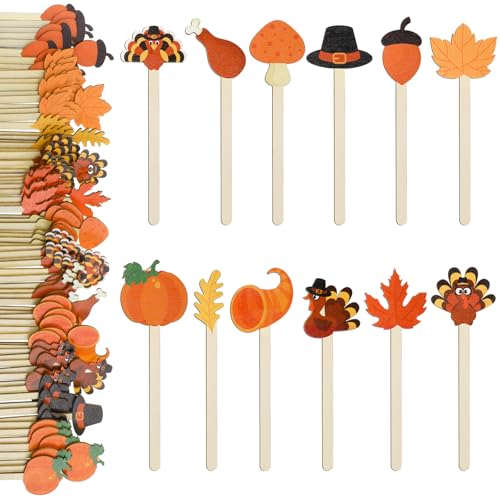 120 Pcs Thanksgiving Coffee Stirrers Fall Stir Sticks Wooden