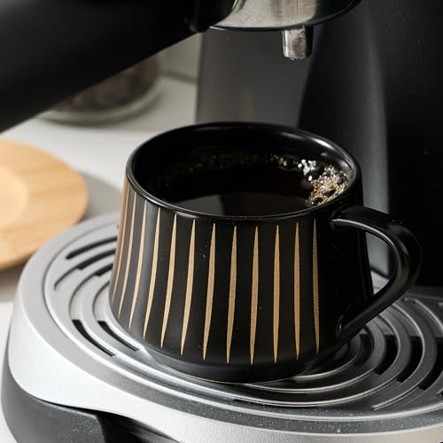 Ceramic Coffee Espresso Cups with Saucers Set with Metal Holder (7.6 Count)