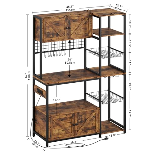 Bakers Rack with Cabinet and Power Outlet