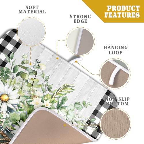 Spring Summer White Daisy Flowers Dish Drying Mat for Kitchen Counter Daisy Spring Flowers Dish Drying Mat 16x18 Inch Absorbent Reversible Microfiber Protector Drainer Mat Dishes Pad for Countertops