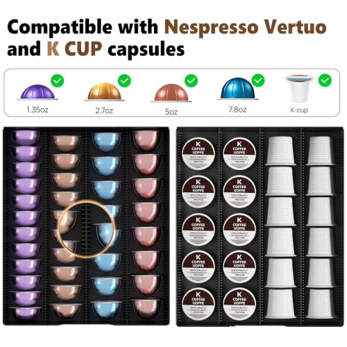 Coffee Pods Drawer Organizer Compatible with Nespresso Vertuo Pods & K