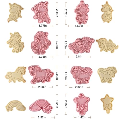 8 Pcs Unicorn Cookie Cutters Set Baking Molds 3D Unicorn Press type Cookie Cutter for Baking