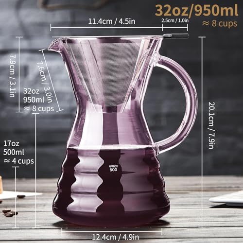 Pour Over Coffee Maker with Permanent Stainless Filter 27 fl oz (27 Fl Oz)
