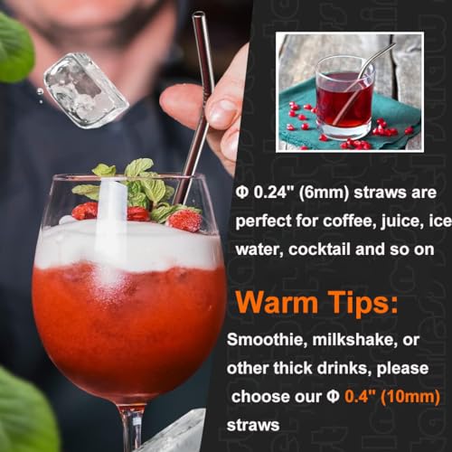 12 Pack 0.24" Wide Reusable Stainless Steel metal Straws (12 Count)