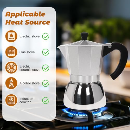No Coating 6 Cup Aluminum and Stainless Steel Moka Pot Stovetop