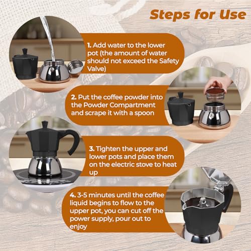 No Coating 6 Cup Aluminum and Stainless Steel Moka Pot Stovetop