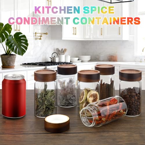 8oz Airtight Glass Jars Small Spice Storage Canister with Wooden Lid Clear Glass Food Container Canning Jar for Cookies Overnight Oats Yogurt Pantry Sugar Tea Coffee Bath Salts