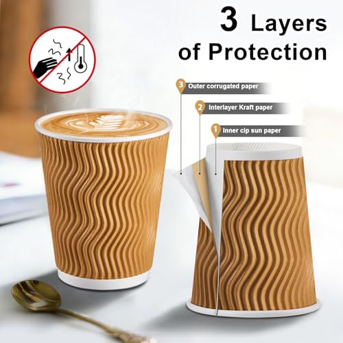 120 Pack 10 oz Insulated Disposable Paper Coffee Cups Champagne (120 Count)