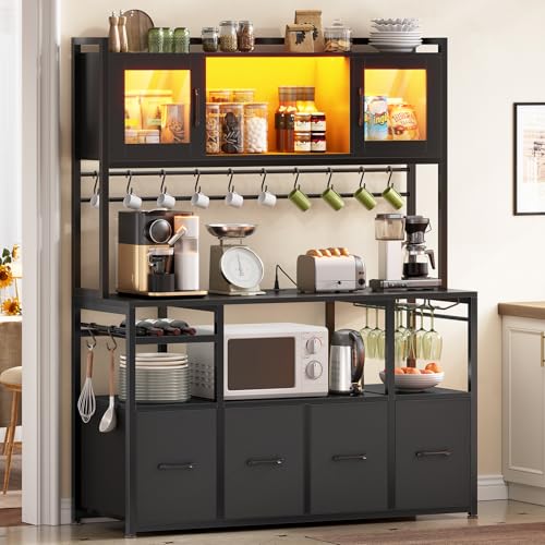 Bakers Rack with Power Outlet and LED Light