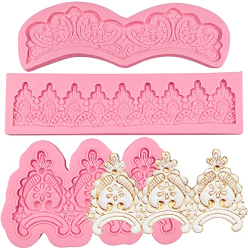 3pcs Baroque Embossed Cake Decorating Mold Lace Fondant Silicone