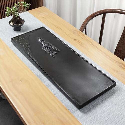 Tea Set Ebonite Tea Tray Embedded Whole Piece Natural Stone Tea Table Home Office Carved Stone with Drainage Tea Tray Chinese Tea Set