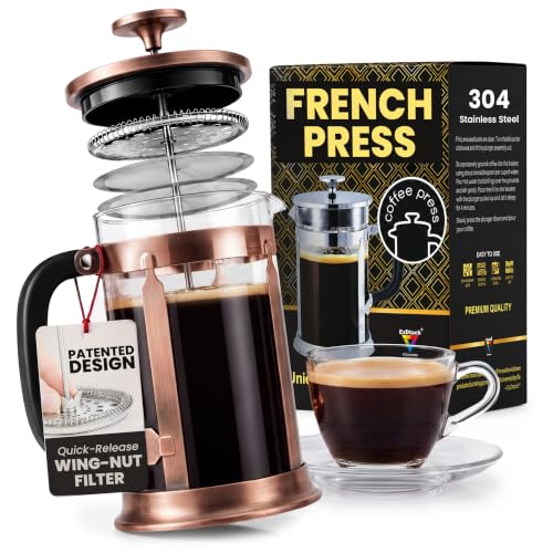 EzDtach Glass French Press Coffee Maker 34oz Copper