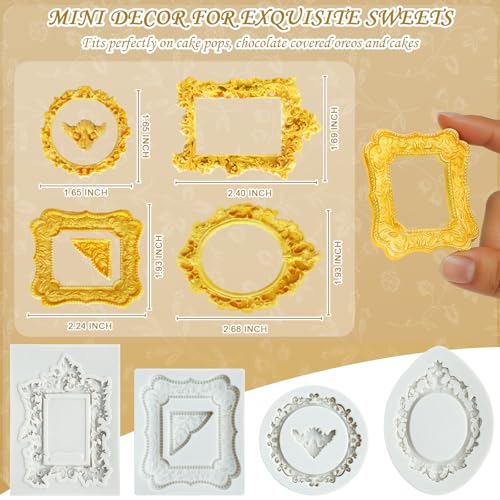 Picture Frame Molds Silicone Baroque Vintage for Fondant Candy Clay Covered Oreo Cake Photo Decorating Cupcake Toppers