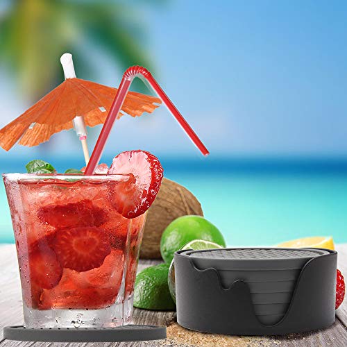 Silicone Coasters [6 Pack] Thickened Drink Coasters with Holder (6 Count)