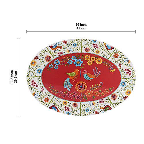 Red Spring Bird Ceramic 16 inch Oval Platter