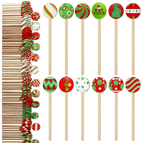 120 Pcs Christmas Coffee Stirrers Wooden Stir Sticks