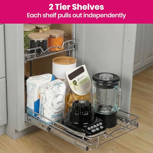 2-Tier Pull-Out Cabinet Organizer for Kitchen, 20" W x 21”D x 16.5" H