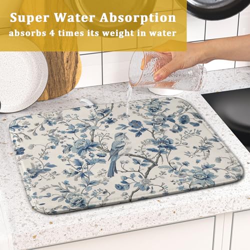 Chinoiserie Trees Dish Drying Mat for Kitchen Counter