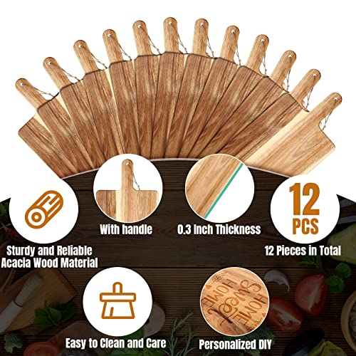 12 Packs Acacia Wood Cutting Board Set with Handles 21.5 x 8.7 Inch Large Kitchen Serving Plain Chopping Board Bulk Gifts for Mom for Vegetables Meat Pizza Cheese Fruit Bread (12 Count)