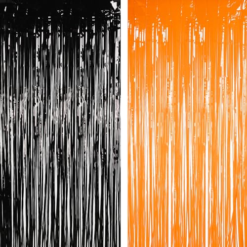1 Black 1 Orange Streamers Party Backdrop Halloween Decorations (2 Count)