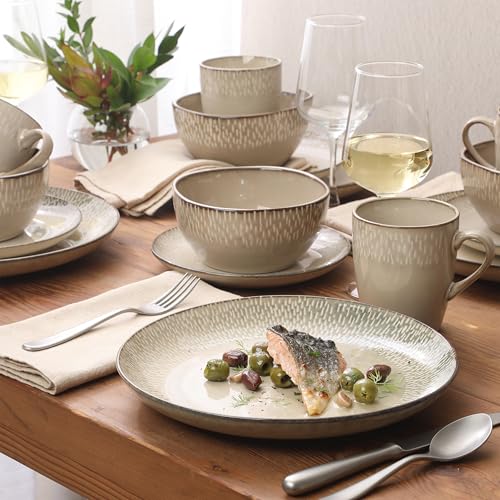 Jasper 16 Piece Plates and Bowls Reactive Glaze Dishes Stoneware Ceramic Dinnerware Set