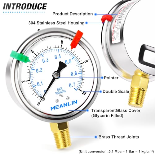 0~10Psi Liquid Filled Pressure Gauge 1