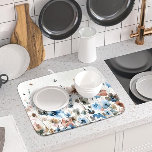 16"x18" Customized Dish Drying Mat Custom Image Dish Drainer Mats for Kitchen Personalized Photo Text Logo Microfiber Reversible Dish Drying Rack Pad for Countertop Tabletop Small Decor