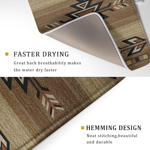 18"x24" Southwestern Dish Drying Mat Rustic Brown Tribal Ethnic Large Dish Drainer Mats Antique Native American Absorbent Microfiber Dish Drying Pad for Kitchen Countertop Decor