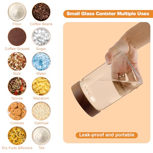 Airtight Glass Jars with Wooden Lid Glass Spice Jar Round Glass Storage Canister for Pantry Sugar Tea Coffee Bean Nuts Cookies Bath Salts