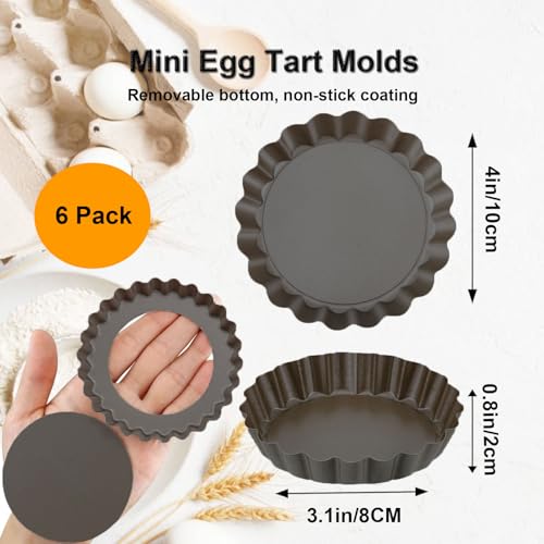 4 Inch Mini Quiche Pans Black 6 Pack. Egg Tart Molds w (6 Count)
