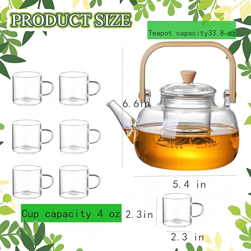 Glass Teapot with Infuser Clear Glass Tea Kettle with 6 Teacups