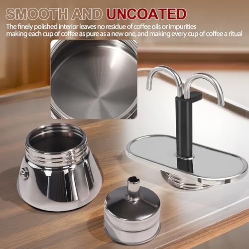 Uncoated 2 Cup Dual Pipe Moka Pot 304 Thickened Stainless Steel