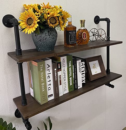 Industrial Pipe Wall Shelves Pipe Shelving with Real Wood Plank 36 Inches