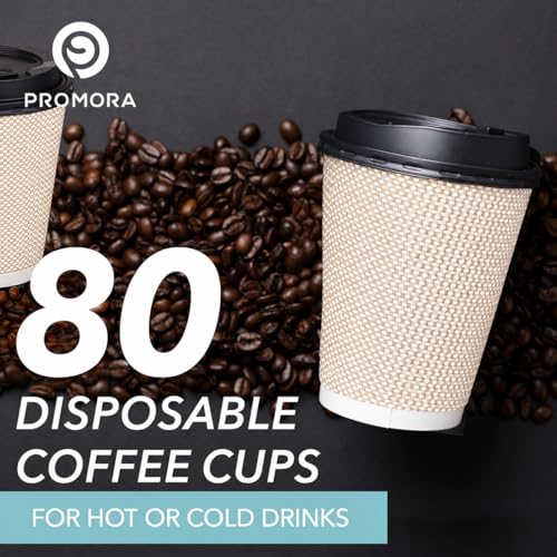 12 oz Natural Cream Disposable Coffee Cups with Lids (80 Count)