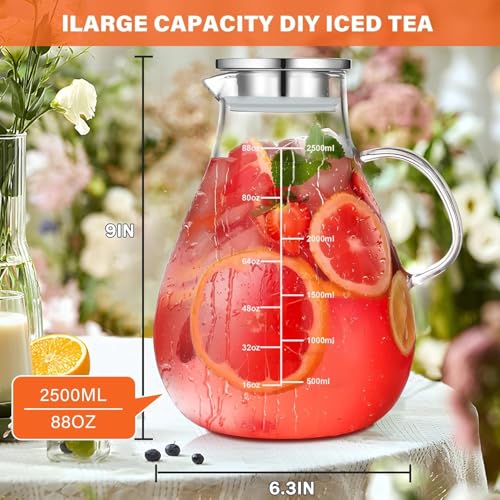 84.5oz Borosilicate Glass Teapot with 304 Stainless Steel Lid & Built