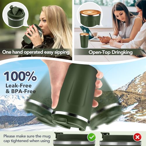 12 oz Double Wall Insulated Vacuum Travel Coffee Mugs with Flip Lid Bulk 2 Pack (2 Count)
