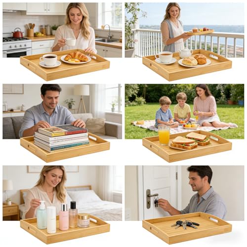 Bamboo Serving Tray with Handles (2 Count)