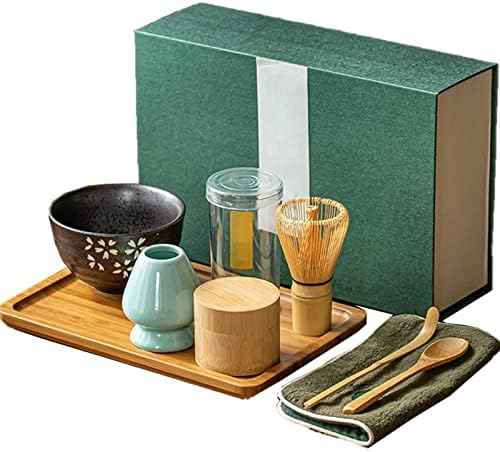 Matcha Whisk Set - 8 Piece Handmade Tea Kit with Bamboo Whisk, Bowl, Scoop, Holder, Can & Tray for Authentic Tea Ceremony Preparation