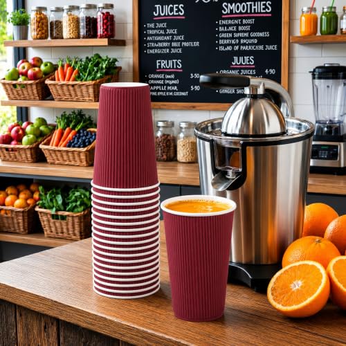 Ripple Wall Coffee Cups 25 Count 16 Ounce Insulated Crimson Paper Cups