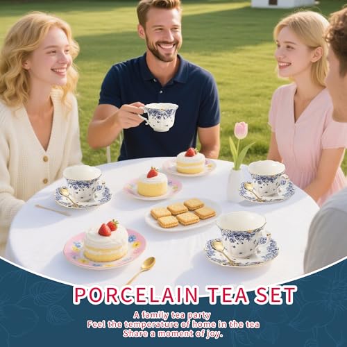 Country Roses Bone China Tea Cup and Saucer Set (6 Count)