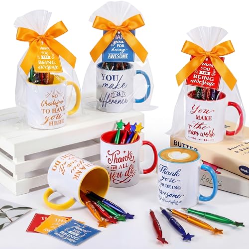 6 Set Employee Appreciation Gifts Include Thank You Staff Mug Gift Set 12 oz Appreciation Mugs Inspirational Pens Tags for Employee Staff Team Group (6 Count)