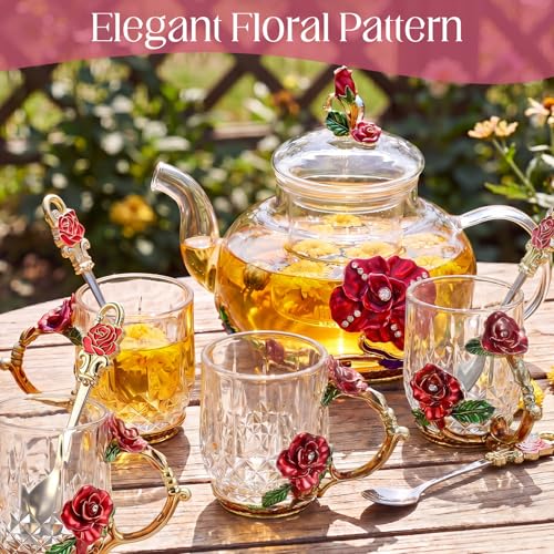 5 Pcs Floral Glass Tea Set (5 Count)